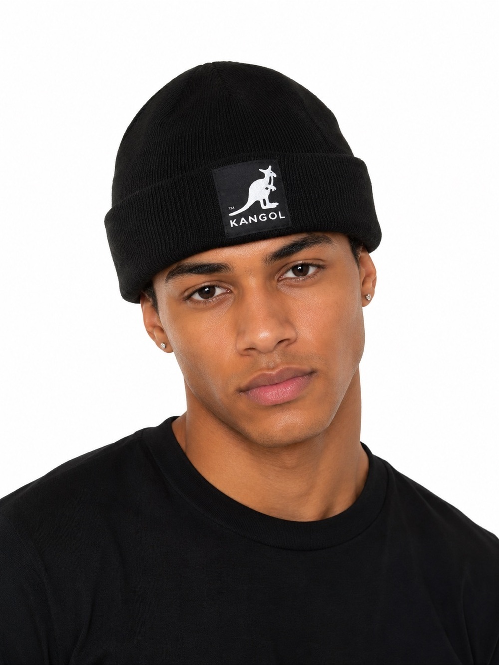 Kangol Black Logo Cuffed Beanie